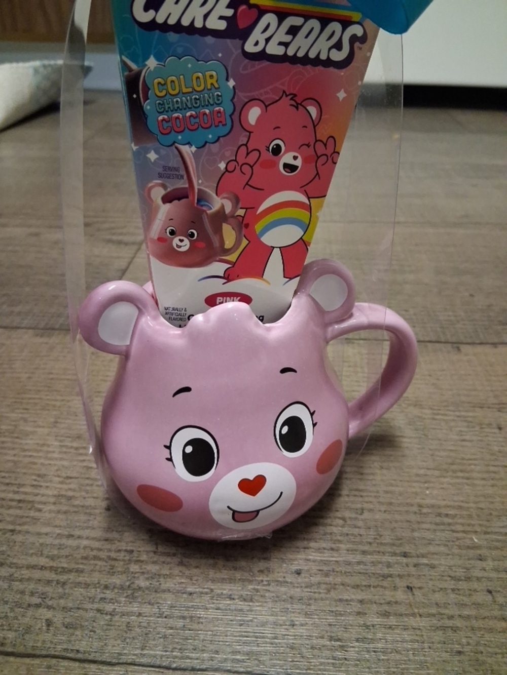 Care Bears Pink Color- With Color Changing Cocoa Mix Face Mug NWT